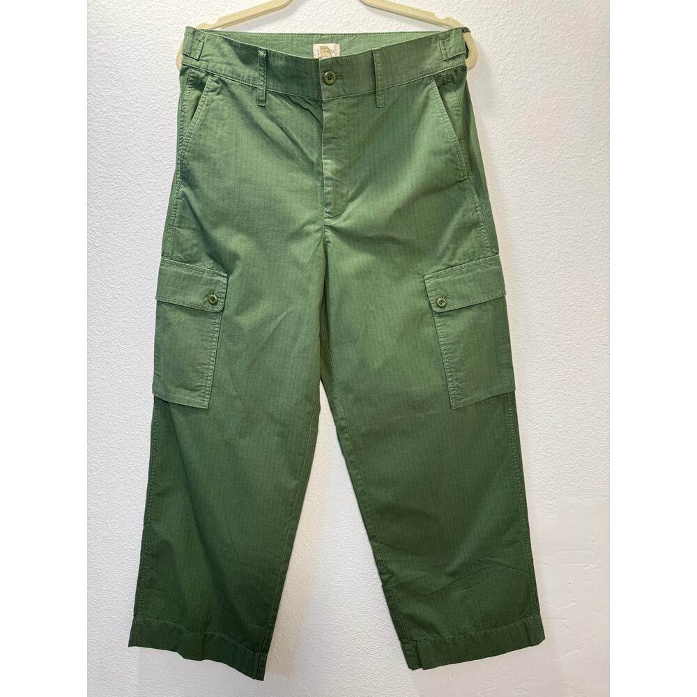 J Crew Womens Cargo Pants Ripstop Olive Green 28 High Rise Straight New